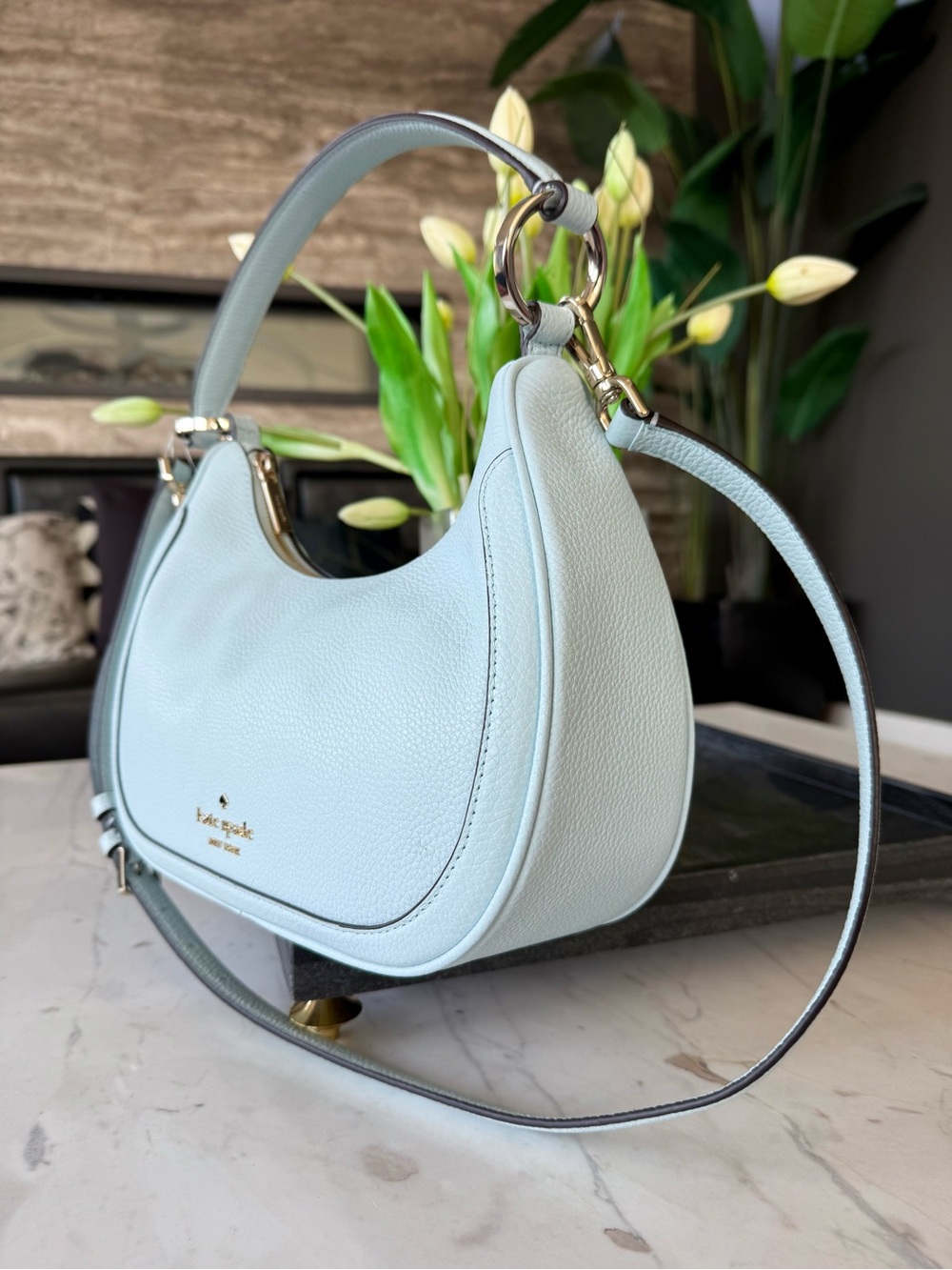 New Kate Spade Leila Pebbled Leather Shoulder/Crossbody Bag Crisp Sky - Picture 2 of 16